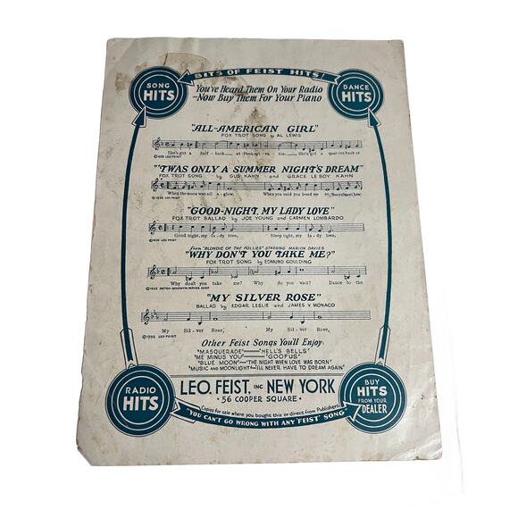 VTG Masquerade Sheet Music Leo Feist Edition Paul Francis Webster Circa 1932 - Picture 3 of 3